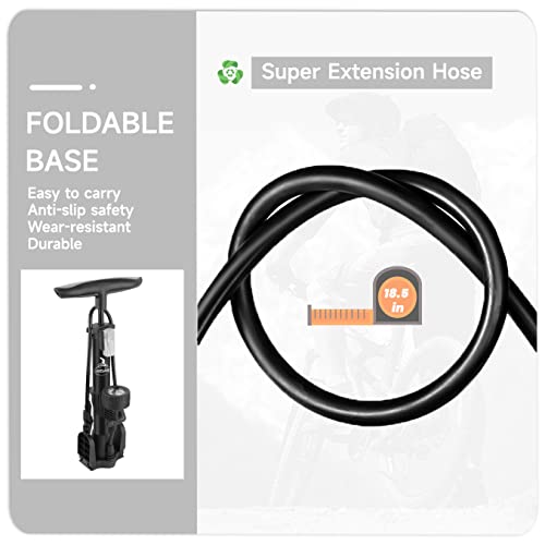 Hycline Bike Floor Pump With Gauge,Bicycle Tire Pump Inflator With High Pressure 160 Psi,Fits Schrader And Presta Valve,Air Pump For Bike Tires Mtb Sports Balls-Black #TOP4