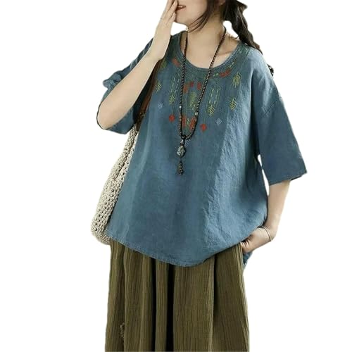 Chemisier bohème en lin et coton bio : le haut brodé vintage haut de gamme pour femme