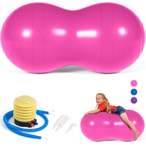 DASKING Pelota Cacahuete para Niños, Anti ráfaga Bola Ejercicio 90x45cm Peanut Yoga Ball con Bomba, Bola Gym Fitness para Embarazo Nacimiento, Fisioterapia Sensorial Infantiles, Mujeres Yoga