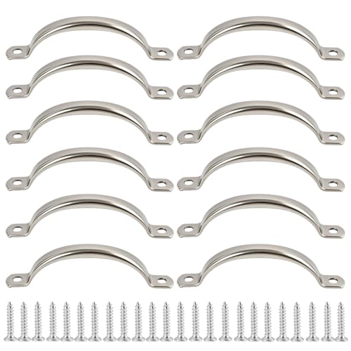 MewHunk 12PCS Poignées de Porte D'armoire, Poignée Meuble Cuisine et Poignée Tiroir en Acier Inoxydable, Pontet Inox et Œillet Bateau pour Armoire,...
