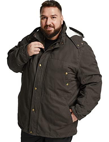 Image of Soularge Men's Big and Tall Military Winter Warm Parka Jacket with Hood | Thickened Cotton Shell,Warm Sherpa Lined,Multi Pockets,Detachable Hood,Windproof