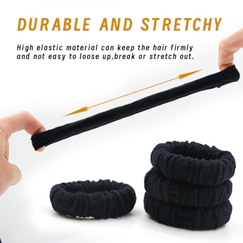 Youxuan No Damage Soft Polyester Hair Ties, No Tug Scrunchies Hair Bands with Strong Elasticity – Black - Image 3