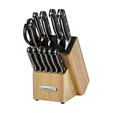 Farberware Self-Sharpening 13-Piece Knife Block Set with EdgeKeeper Technology, High Carbon Stainless Steel Kitchen Knife Set with Ergonomic Handles, Razor-Sharp Knife Set, Natural