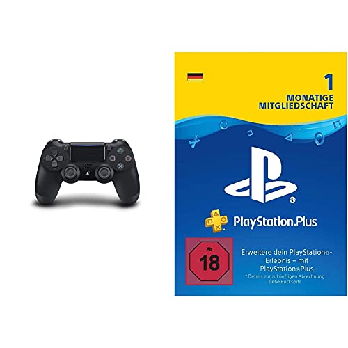 PlayStation 4 - DualShock 4 Wireless Controller, Schwarz & PlayStation Plus Mitgliedschaft | 1 Monat | deutsches Konto | PS5/PS4/PS3 Download Code