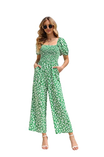 Love Welove Fashion Summer Jumpsuits for Women 2025 Floral Dressy Casual Loose Wide Leg Short Sleeve One Piece Romper Outfits