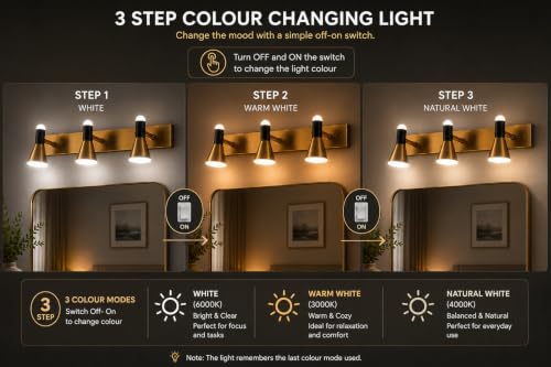 Image of FILLISKA 3 in 1 Double Wall spot /Picture /Display /Mirror Light with Adjustable Head and Colour Changing Function (18 Watt Black & Gold-747)