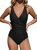 GRAPENT Bathing Suit for Women One Piece Swimming Suits for Women Slimming Swimsuits Beach Fashion Drawstring V Neck One Piece Swimsuits Resort Wear Swim Suit Black Swimsuit Black Size 12 to 14