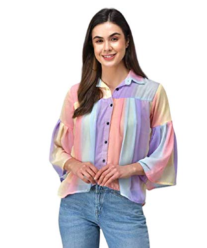 Buy FUNDAY FASHION Women's Casual Bell Sleeve Georgette Top (Multi 1,  Small) at Amazon.in