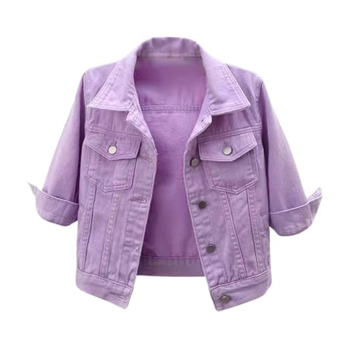 Generisch Veste en jean pour femme - Rétro - Manches 3/4 - Veste en denim légère et colorée - Courte et élégante - Veste d'été à revers - Boléro -...