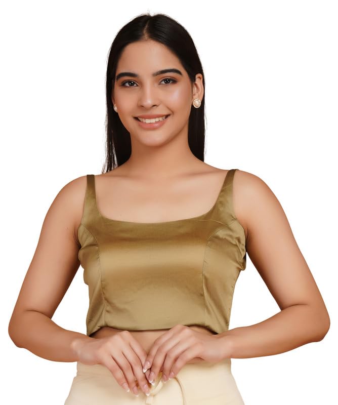 Women's Taffeta Saree Blouse Sleevless Round Neck Readymade Padded Sari Choli Crop Top Blouse-picture-50
