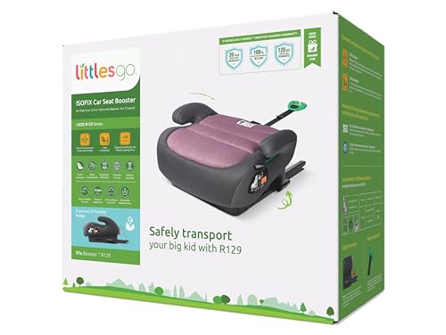 Littlesgo IFix Booster Seat, i-Size ISOFIX Car Seat, for Child from 125-150cm (3-12 Years, Group 2/3), Portable, Triple Foam Layers for Comfortable Travel, ECE R129, Pink-Grey, 1 Pack