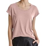 T-shirt décontracté pour femme avec un col rond classique et des manches chauve-souris stylées, idéal pour une tenue de loisirs ou de détente.