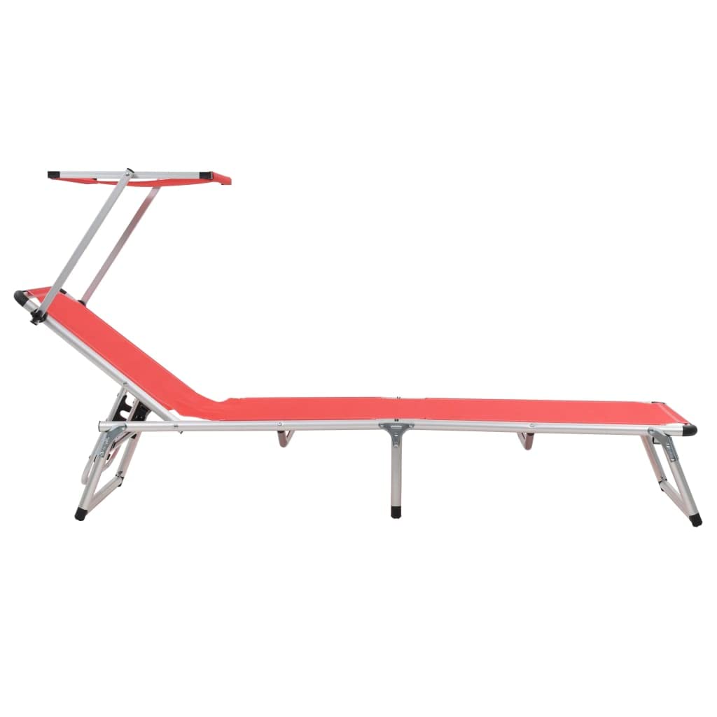 Bussandri Exclusive - Sonnenliegen klappbar mit Dach 2 St. Aluminium und Textil rot
