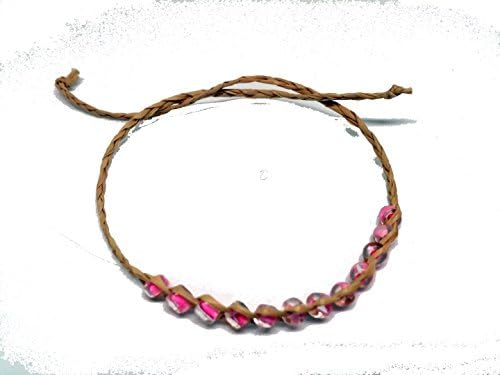 Yahony Lafite Grass Wishing Rope With 12 Pink Happiness Shining beads Hand-woven Bracelet 5PCS