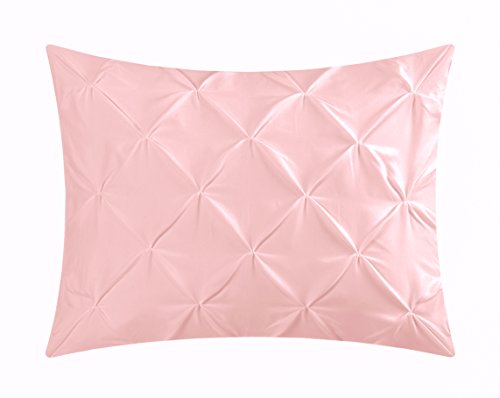 Evolive 4Pc Set Pinch Pleat/Kiss Pleat, Pintuck Down Alternative Comforter Set With Pompom (King, Pink) #TOP3