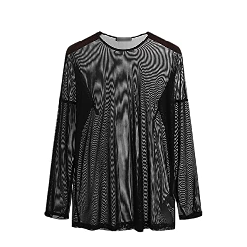 T-shirt en maille pour homme noir 3XL à col rond et manches longues