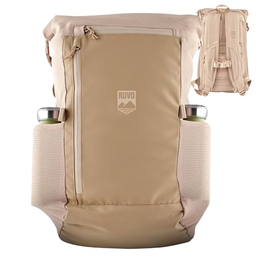 RUVO® Sac à dos haut de gamme I Rolltop Sac à dos avec beaucoup d'espace de rangement, imperméable et finition robuste I Sac à dos pour le travail, les voyages et les loisirs, beige RUVO® Sac à dos haut de gamme I Rolltop Sac à dos avec beaucoup d'espace de rangement, imperméable et finition robuste I Sac à dos pour le travail, les voyages et les loisirs, beige