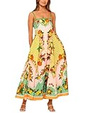 Sxkayxr Women Boho Flowy Graffiti Long Aline Sundress Graphic Square Neck Sleeveless Spaghetti Strap Y2K Maxi Cami Dress, Large, Fruit