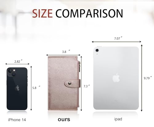 Travelambo RFID Wallet Women Large Size Bifold Multi Card Wallet Case with Zipper Pocke Credit Card Holder for Women