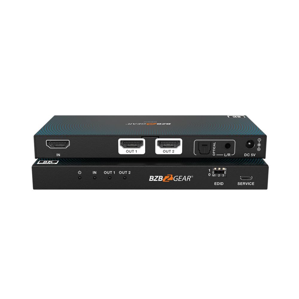 BZBGEAR 1x2 8K UHD HDMI 2.1 Splitter with Audio De-embedder (8K60 4K120 4:4:4 10bit VRR, FVA, ALLM Support) - BG-8K-DA12A