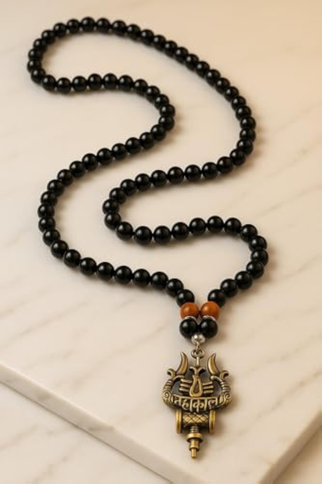 Men's Mahakal Trishul Damru Pendant Mala Necklace