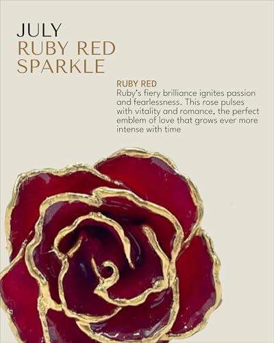 Image of Forever Rose Hand-Dipped in 24K Gold, Ruby Red-Inspired July Birthstone with Sparkles, Real Rose in Luxury Gold Gift Box - Perfect Ready to Gift for July Birthday or Any Occasion