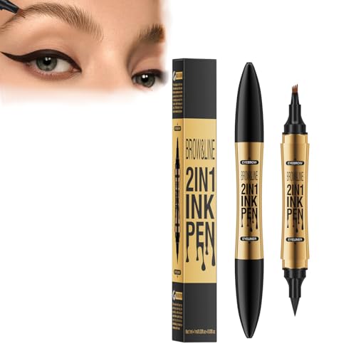 GraGra Microblading 2-in-1 Dual-Ended Eyebrow Pencil, Eyebrow Pencil Dual, Eyebrow Microblading Pen, Eyebrow Makeup for Natural and Hair-Like Effect Brows (03# Grey)
