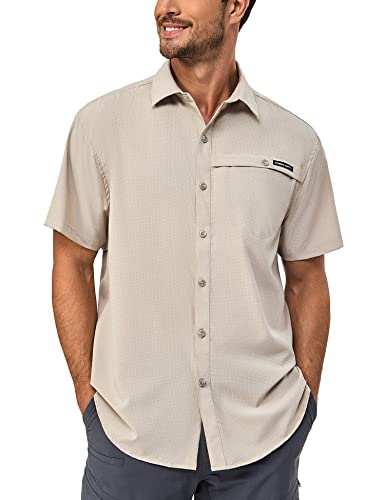 Little Donkey Andy Mens Lightweight UPF 50+ Short Sleeve Shirt, Breathable Fishing Hiking Shirt, Air-Holes Tech Light Khaki Heather XXL