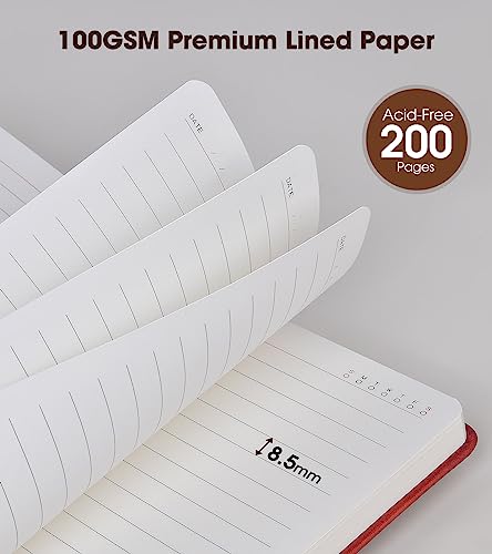 Image of Lined Journal Notebook with Pen, A5 Personalized Hardcover Leather Journal for Men Women, 200 Pages 100 GSM Thick Paper College Ruled Notebooks for Work Travel School Writing Diary 5.9 inch X 8.4 inch Red