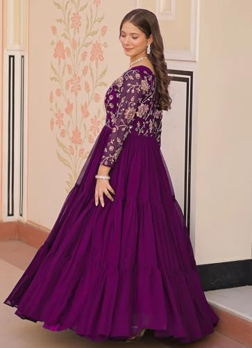 Image of FOXDX Womens Faux Georgette Sequence Embroidered Ankle Length Anarkali Gown for Women| Festival | Trending |