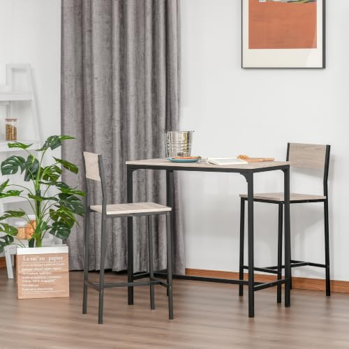 Miniatura 5 de Homcom Conjunto Mesa Alta De Cocina Con 2 Taburetes, Mesa De Bar Alta, Ahorro De Espacio, Para Pisos Pequeños, Comedor, Balcón O Isla Cocina, Estilo Industrial, 89x45x87 Cm, Natural Y Negro