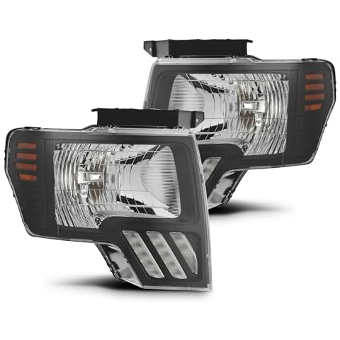 ModifyStreet Crystal Headlights Black Replacement compatible with 09-14 Ford F150 Head Lamps Cover