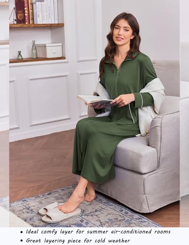 Image of Ekouaer Zipper Robes for Women Long Sleeve Lightweight House Coats with Pockets Zip Up Bathrobe Loungewear S-3XL