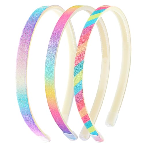 WLLHYF - WLLHYF Lot de 3 bandeaux à paillettes en plastique - Jolis bandeaux antidérapants avec dents - Confettis colorés - Accessoires pour cheveux pour petite fille (couleur arc-en-ciel)