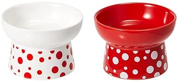 KUTKUT 2 Pcs Ceramic Raised Cat Dog Food Bowl, Elevated Cat Food or Water Bowl, Ceramic Food Bowl for Protecting Spine, Backflow Prevention and Anti-Vomiting, Food Bowl Dishwasher Safe (Multi)