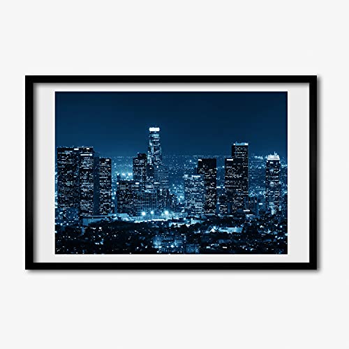 Cadre photo en bois rigide anti-reflet tableau déco moderne 60x40 Los Angeles nuit