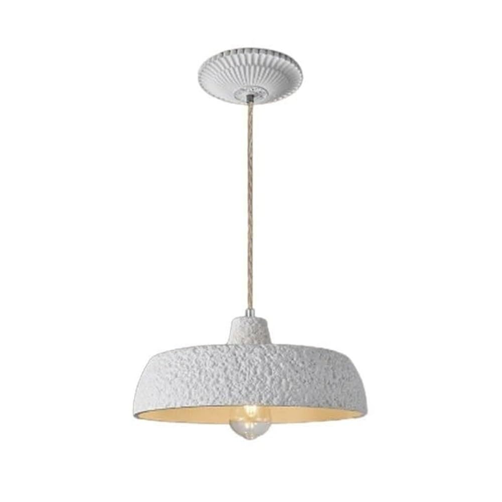 NHPJFDC Minimalist Modern Dome Pendant Light Stone Texture Hanging Lamp Kitchen Island 13.8-Inch Plaster Finish Resin Metal Ceiling Fixture Dining Room Bedroom E26 Base 59.1" Cord(Creamy White)
