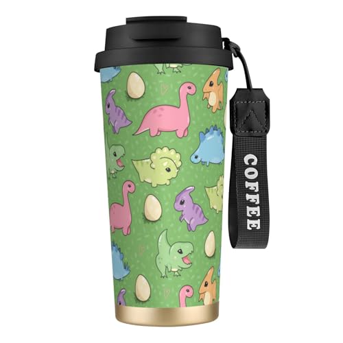 タンブラー 緑 恐竜柄 可愛い マグボトル コーヒーカップ 水筒 保温 保冷 ウォーターボトル 蓋付き ストロー付き 直飲み おしゃれ プレゼント