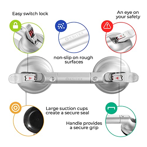 Ksitex Grab Bars For Bathtubs And Showers, Shower Handles For Elderly Suction, Heavy Duty Max Load 253Lb, Handicap Grab Bars 14.5Inch Silver #TOP1