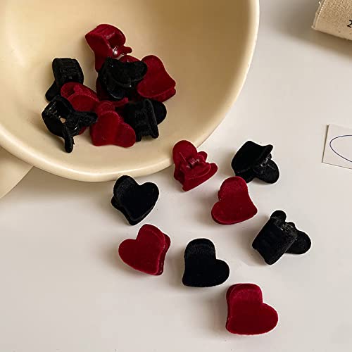 30 Pieces Lovely Heart Velvet Mini Hair Claw Clip Solid Color Small Hairpin For Women Ladies Girls Valentine's Day Gift, Non Slip Mini Claw Clips Clamps Hair Style Accessories For Baby Teens Kids #TOP4