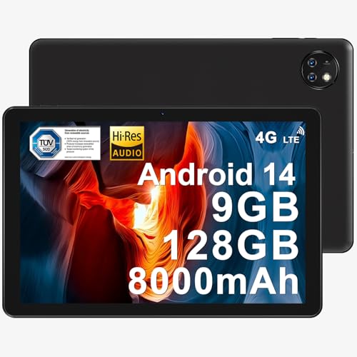 T10W Android 15 Tablet 10 Zoll 16GB RAM +128GB ROM (2TB TF) 2025 Neueste Tablet mit SIM Card Slot, 8000mAh Gaming Tablets Android 4G LTE/5G WiFi, Dual Kamera, BT5.0/ OTG/Face ID/USB Type C