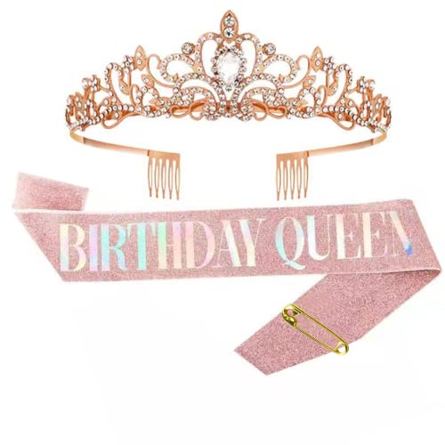 FUNOWN Ladies Girl Birthday Belt and Crown Birthday Club Birthday Decoration Fantasy Queen Magic Girl Birthday Happy Birthday Decoration and Party Gift Set (Girl)