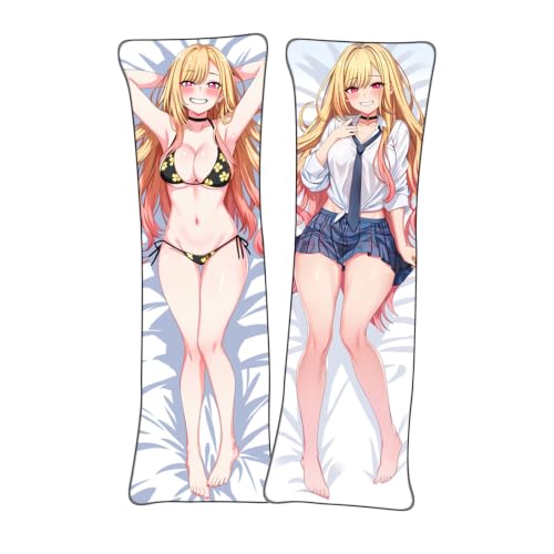 Anime Style Body Pillow Cover 2-Way Tricot Dakimakura Pillowcase Double-Sided Printed Long Pillow Cover Hidden Zipper Soft Decorative Pillowcase for Bedroom (b)(19.7 * 59.1 in/Marin-23446)