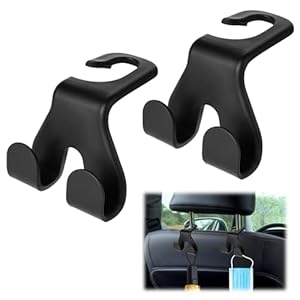 Mabor 2Pcs Car Headrest Hooks, Car Purse Seat Hook Bag Hooks for Car Hanger Storage Organizer for Purse Coats Clothes Grocery Bags (Black)