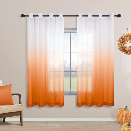Orange Curtains 63 Inch Length for Fall Kitchen Decor Set