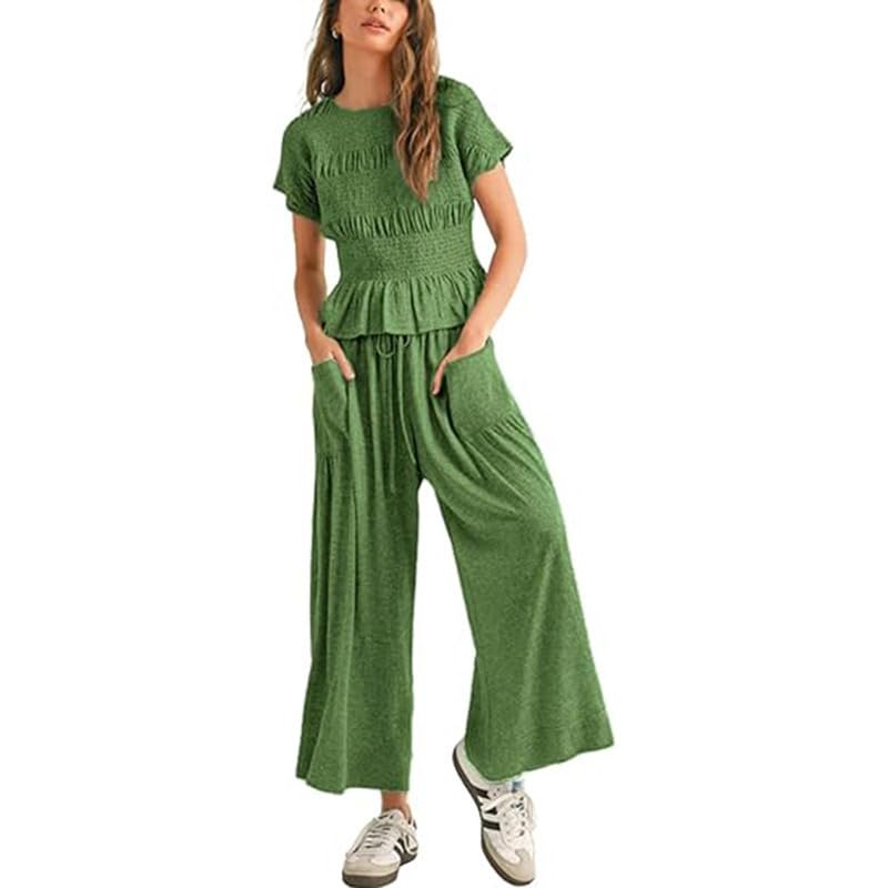 Conjunto de dos piezas para mujer con pantalón de pernera ancha y top elástico