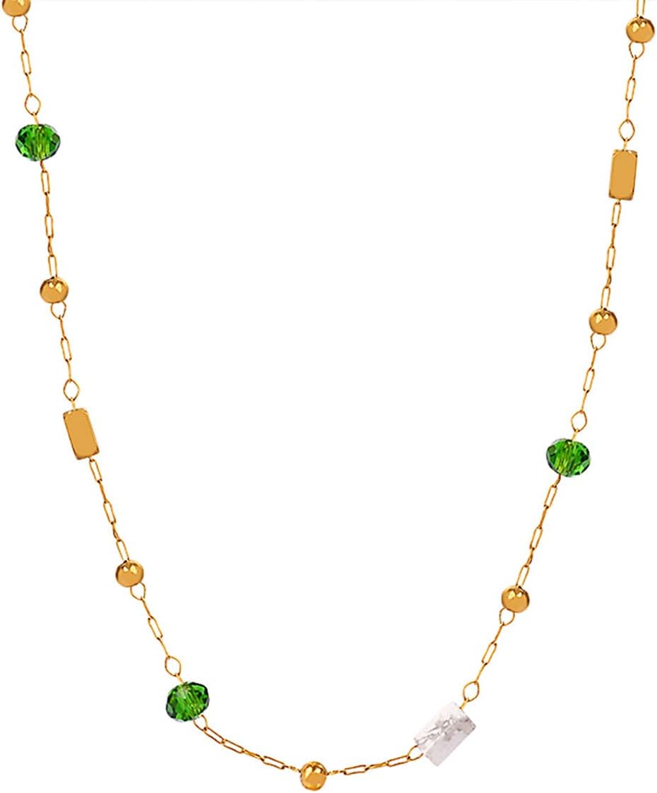 Karmiir Women's Pendant Necklace Beaded Natural Stones with Malachite/White Shell Pendant -18K Gold-Plated Non-tarnish Necklace 18" + 2” Extension Dainty Jewelry