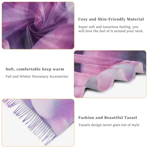 VIGTRO Women Shawl Pashmina Wraps for Evening Dress Teal Pink Smoke Print, Abstract Art Soft Winter Warm Scarf with Tassels4