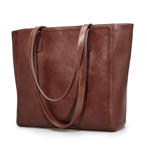 befen Vintage Genuine Leather Work Tote Bag for Women Large Tote Bag with Zipper Leather Purse and Handbags wi