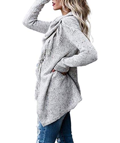 Image of Sexyshine Women's Casual Fall Knit Long Sleeve Tassels Irregular Loose Cardigan Pullover Striped Sweater Poncho